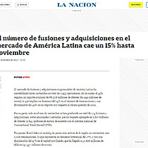 El nmero de fusiones y adquisiciones en el mercado de Amrica Latina cae un 15% hasta noviembre